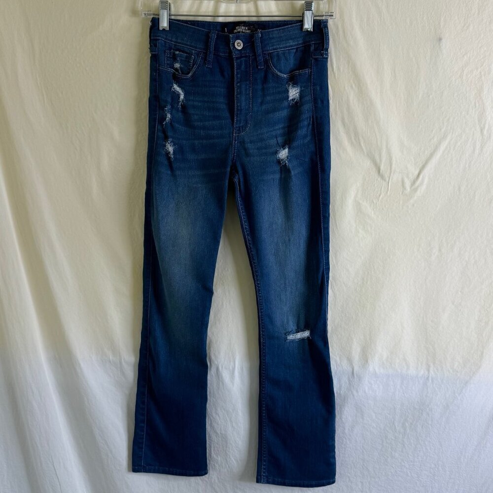 Hollister High Rise Super Skinny Jeans Size 1R Medium Blue Wash Distressed  *